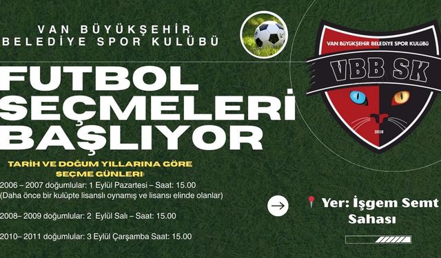 Vanlı sporcular dikkat! Büyükşehir Spor Kulübü Futbol Seçmeleri Başlıyor!