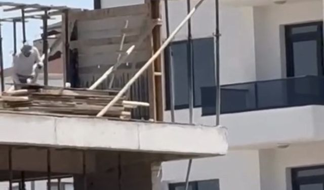 Elazığ’da inşaatta tehlikeli çalışma