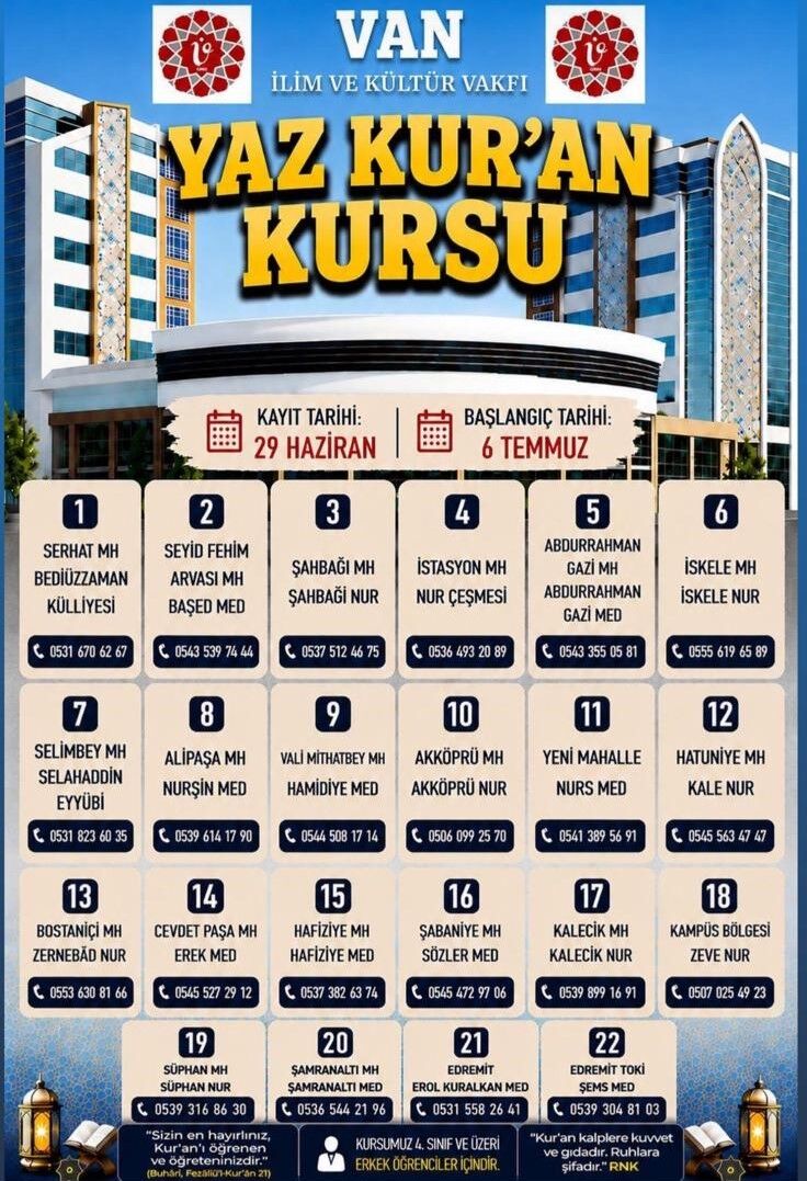 Van'da Yaz Kuran Kursları Başlıyor!-1