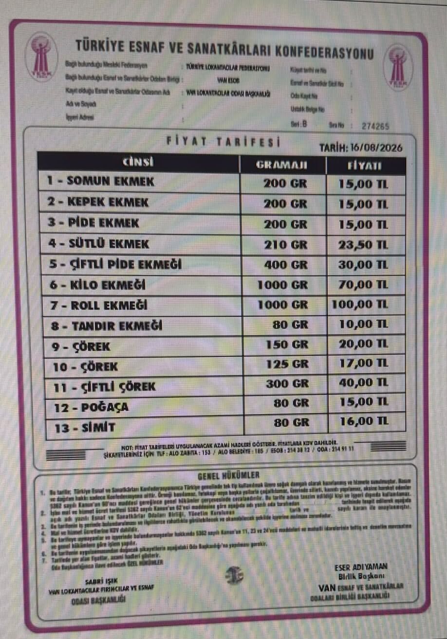 Van'da Ekmeğe Zam 14 Liralık Ekmek 15 Tl Oldu-1
