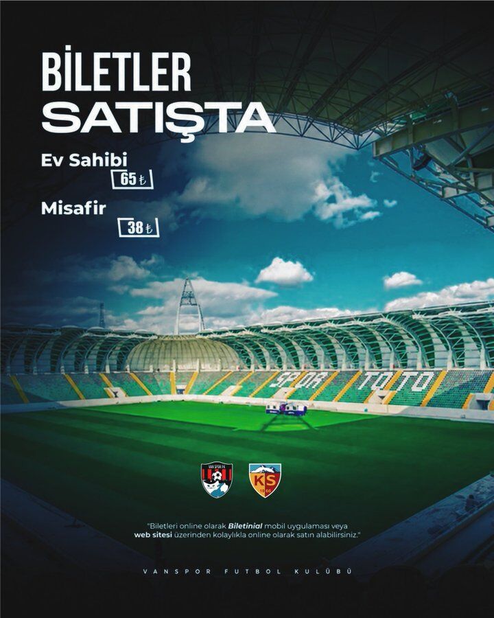 Vanspor Kayserispor Maçının Biletleri Satışta! İşte Tribün Fiyatları