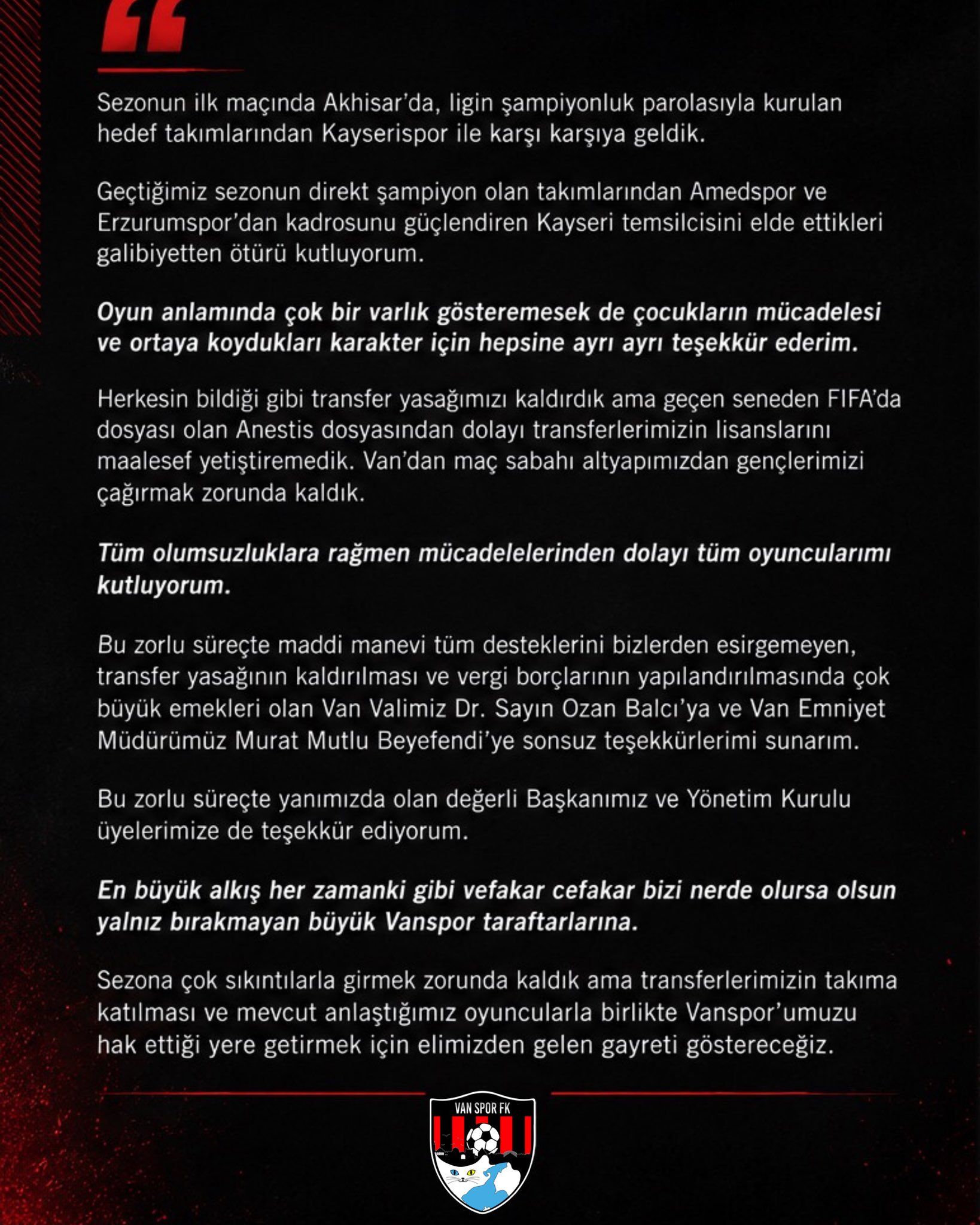 Vanspor Teknik Direktörü Murat Yıldırım'dan Kayserispor Maçı Sonrası Açıklama-1