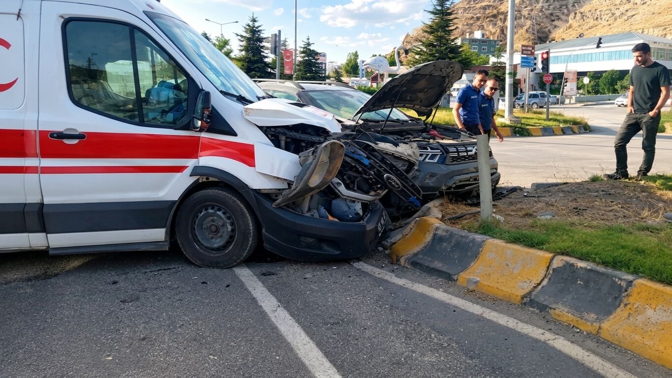 Erciş’te Korkutan Kaza! Ambulans Ile Otomobil Çarpıştı-1